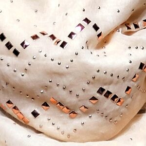 Charlotte Russe Infinity Scarf, Off White with Bronze & Silver Embellishments